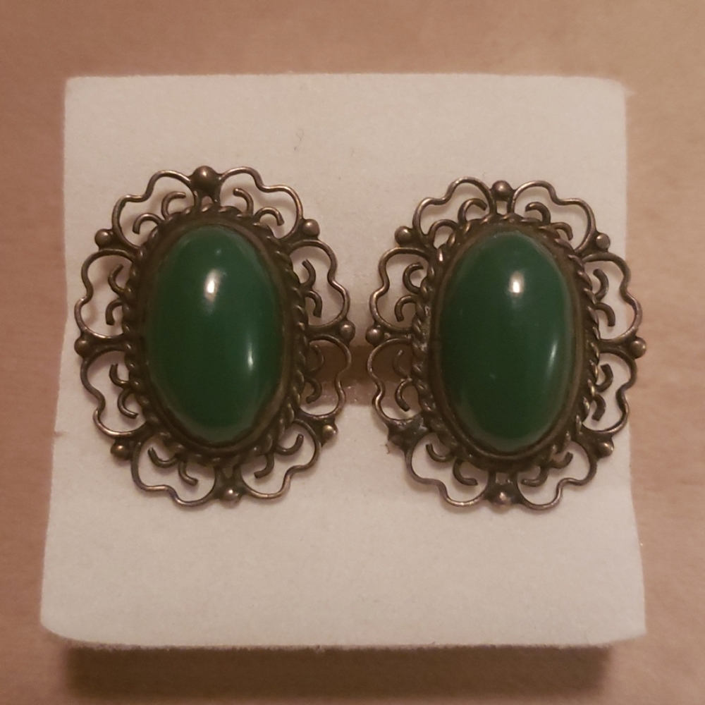 Aged Sterling Screwback Earrings